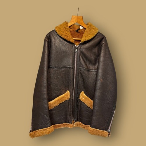 Brown leather shearling jacket - leather,