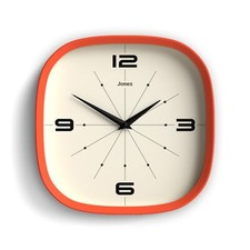 Jones® - Pulsar wall clock 25cm orange rounded square retro dial quartz office