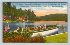 Postcard Linen The Osprey Big White Boat 6th Lake dock Adirondack Mts New York
