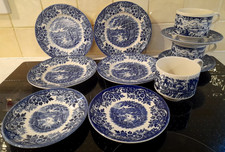 VINTAGE IRONSTONE BROADHURST "THE ENGLISH SCENE" TEA PLATES ~ CUPS & SAUCERS