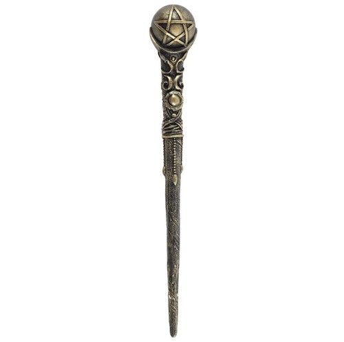 Bronze pentagram orb wand 24cm - bronze,
