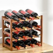 Bamboo Wine Rack 16 Bottles, 4-tier Display Storage Shelves for Countertop