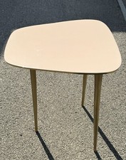 Atomic Style Aged Pink Resin and Gold Metal Side Table - Bedside Table