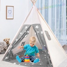 Large Canvas Child Grey Star Indian Tent Teepee Kid Wigwam In/Outdoor Play House