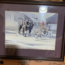 Vintage fox hunting water colour original painting - signed / Eric day 1988