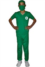 Kids Green Surgeon Scrubs Boys & Girls Doctor Nurse Fancy Dress Paramedic NHS