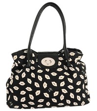 Lulu Guinness Large Black And White Printed Lips Shoulder Bag