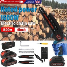 6" Electric Cordless Mini Chainsaw Wood Cutter Saw with 21V W/2 Batteries & Case