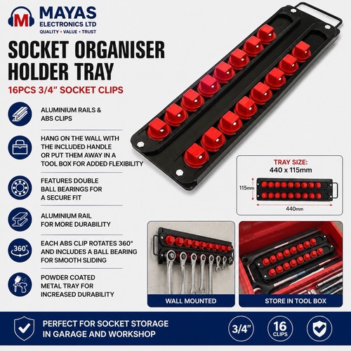 16pc aluminium socket rail - 16pc,
