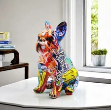 Graffiti French Bulldog Resin Statue Table Ornaments Colorful Animal Pet Dog Art