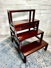 Antique Style Hardwood Metamorphic Library Steps / Table , Coffee Table / Side