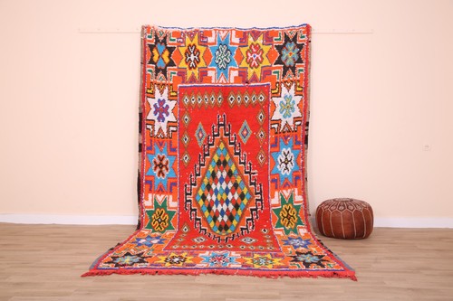 Red vintage moroccan wool rug - vintage,