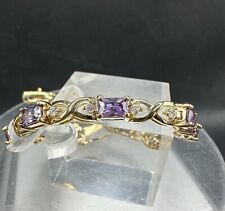 Ladies gold tennis bracelet amethyst cz purple emerald cut 7 inch new 415706