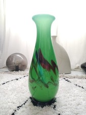 Vintage Tall Art Glass Vase, Swrilling Multi Coloured Smoke Scrolls Murano Style