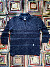 Blue Willi's Striped Pullover, Indigo, Navy, Size Medium, Quarter Zip, Vintage