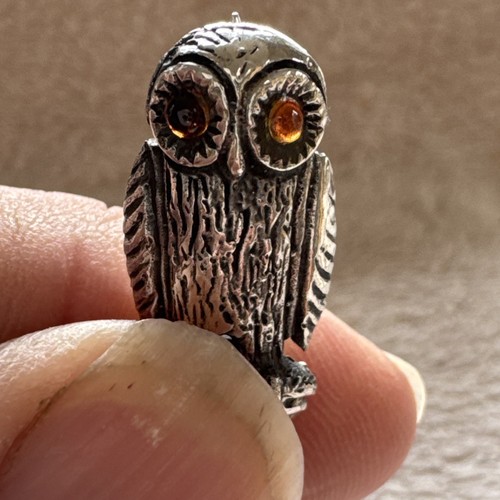 Silver owl brooch with - silver,