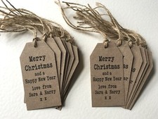 20 Personalised Christmas Vintage Luggage Labels Gift Tags Name Card Packs Kraft