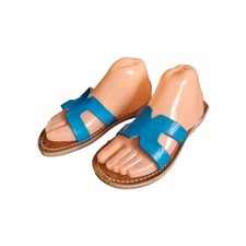 Moroccan leather sandals handmade size UK6 ( 40 ) BLUE new Boho