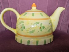 Vintage Hand Painted Yellow Floral Ceramic Teapot – Green & Orange 90s Country