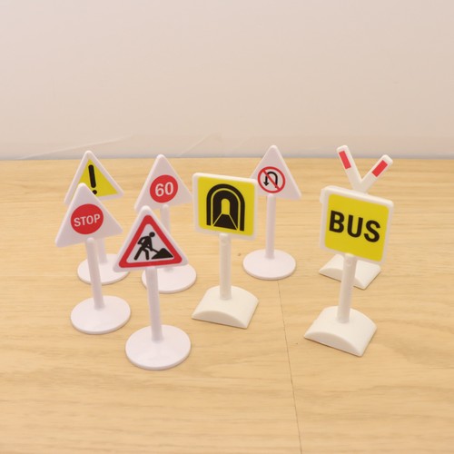 Wooden train track - road, signs
