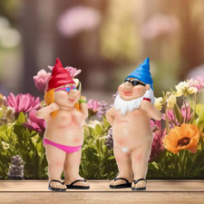 Playful Rude Garden Gnomes - 2Pcs Resin Statues for Fun Lawn Decor