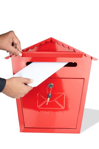 Post box red wall - post, mounted