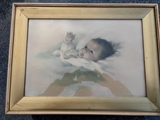 Original 1920s print original frame.  Bessie Pease Gutmann: Baby Awakening.