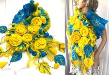 Hand Felted -ART Scarf /wool merino  -  roses-2