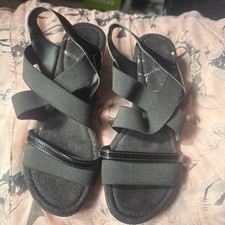 Evans Black  Wide Fit 5 EEE Slingback shoes Wedge hill 