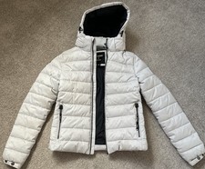 SUPERDRY ladies white silver puffer jacket size S pit to pit is 18 inches