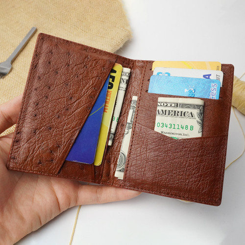 Brown ostrich skin credit card - brown,