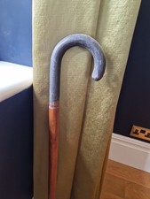 Unusual Black And Wooden Walking Cane Stick Shepherds Crook Antique Gentleman