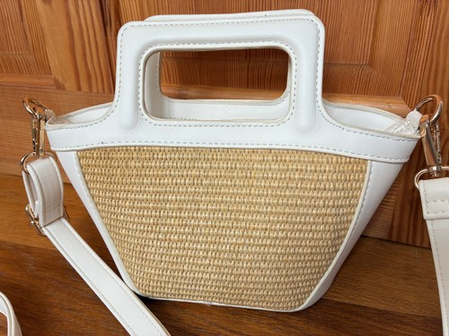 Cream faux leather straw - faux,