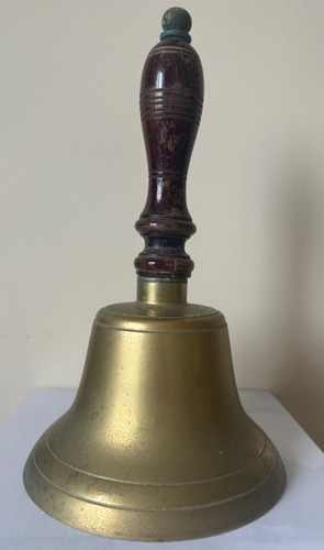 Brass school bell with wooden - brass,