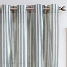 Linen Curtains for Living Room Blue on Beige Striped Curtains for Bedroom Tic...