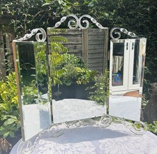 Art Deco Dressing Table Triple Fold Mirror Bevel Edge Atsonea Lucite Swirl Decor