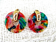 COLOURFUL CIRCLE ROUND  ACRYLIC RESIN STUD EARRINGS 30MM