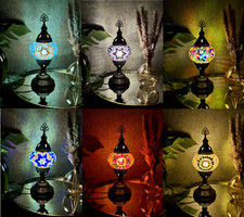 SALE - FREE LED BULB Turkish Moroccan Lamp Colourful Glass Light Desk Table Lamp