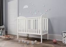 New Lilibet Baby White Cot with Drop Side – optional Fibre Mattress 120x60x10cm