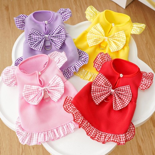 Bow plaid summer dog skirt - summer,