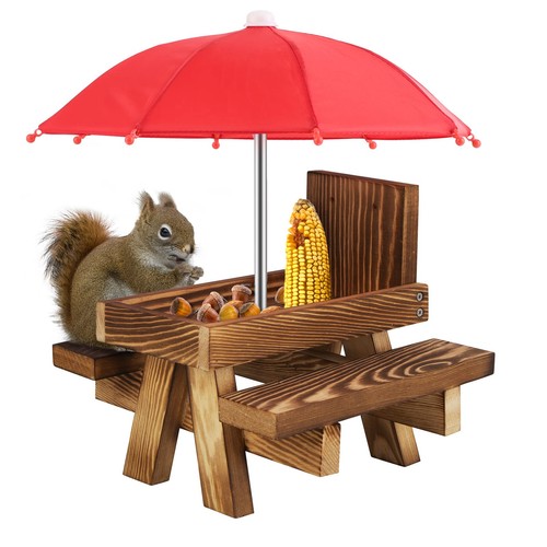 Squirrel feeder table with - feeder, red