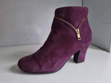 HOTTER VANITY UK 5.5 EU 38.5 WOMENS PURPLE SUEDE LEATHER LOW HEELS ANKLE BOOTS