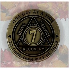 7 Year Alcoholics Anonymous Medallion Bronze Plated AA Sobriety Chip Coin