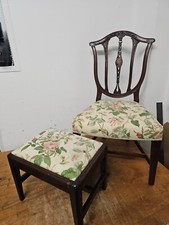 Vintage Hepplewhite Child Parlour Chair And Footstool Carved Mahogany Style Wood