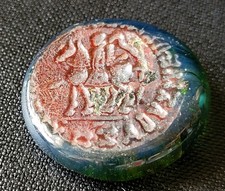 GREEN IRIDESCENT GLASS COIN WEIGHT - BIBLICAL WISE MEN - 1/2 FOLLIS 491–518 AD