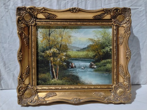 Vintage oil waterfall forest - waterfall,