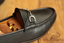 Gucci Black Leather Silver Bit Shoes Loafers Mens UK 8 US 9 EU 42