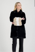 La Seine & Moi Paris CARENE Faux Fur coat jacket black White and beige - Medium 