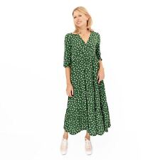 Seasalt Womens Dress Sky Branch Green Floral Jersey Midi Wrap Neck ¾ Sleeves