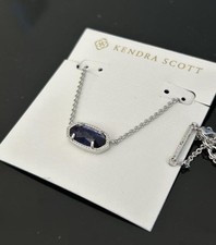 🍟 Kendra Scott Elisa Pendant Silver Necklace Navy Blue w. Glitter new